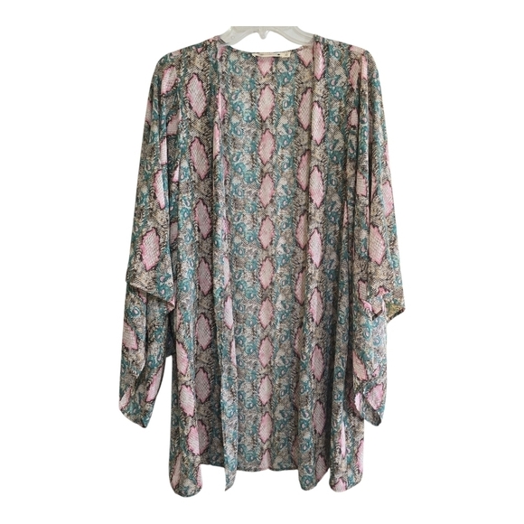 Buddy Love Other - Buddy Love Boho Pastel Python Print Kimono Topper Medium Pink Green Wide Sleeves